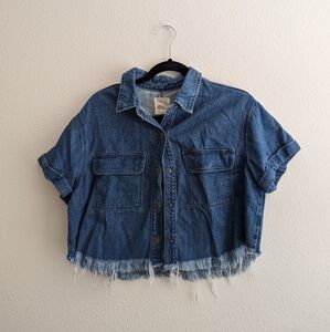Hidden Denim Crop Frayed Denim Top